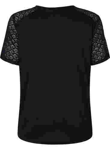 T-shirt met kanten mouwen, Black, Packshot image number 1