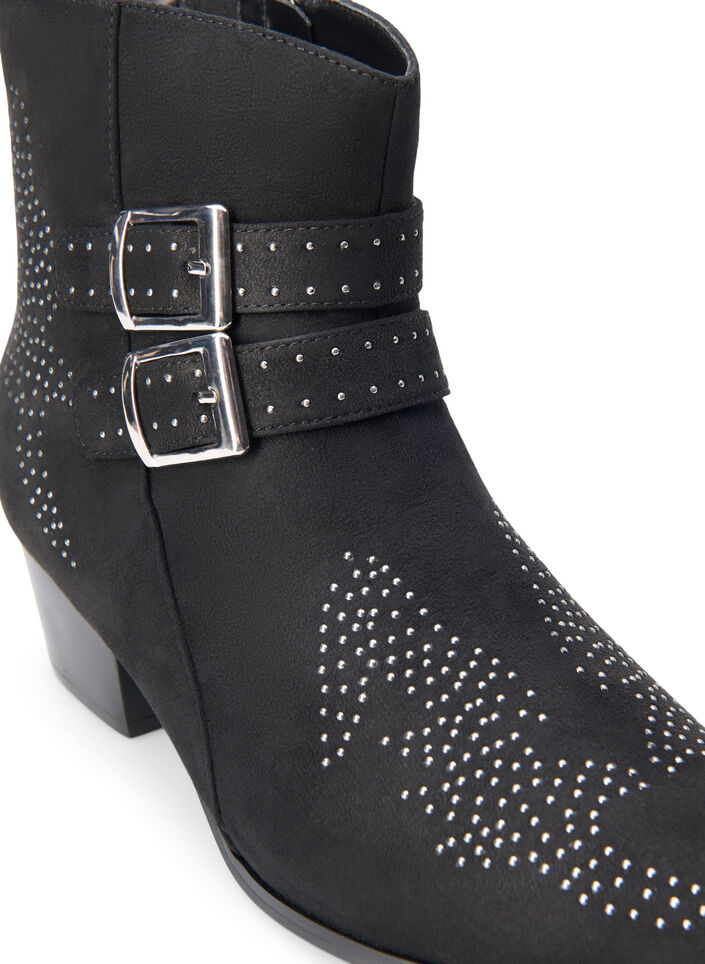 Wide fit - Korte laars met studs en gespen, Black, Packshot image number 3