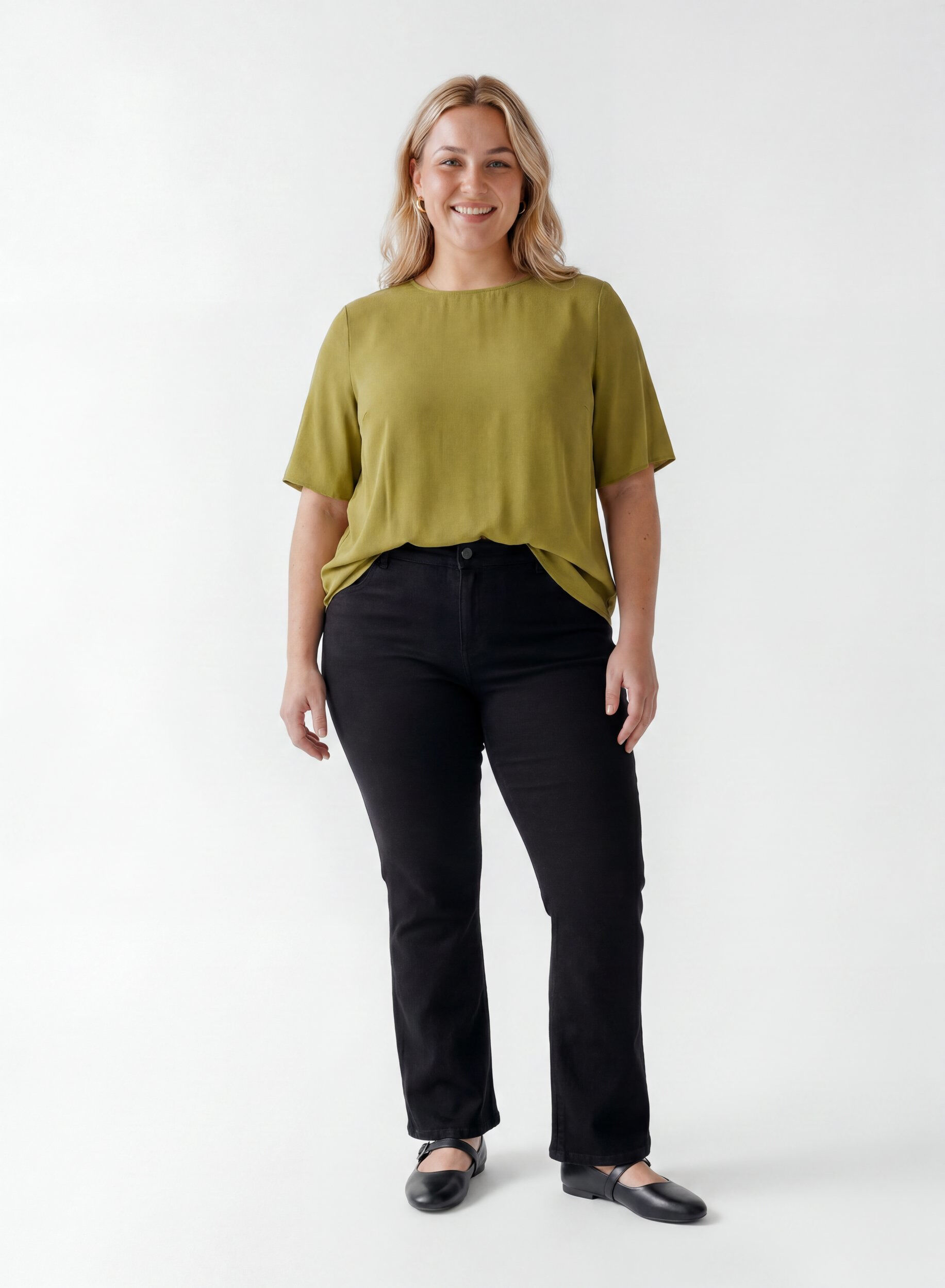 ZizziGeweven blouse met korte mouwen en ronde hals, Groen, Model image number 1