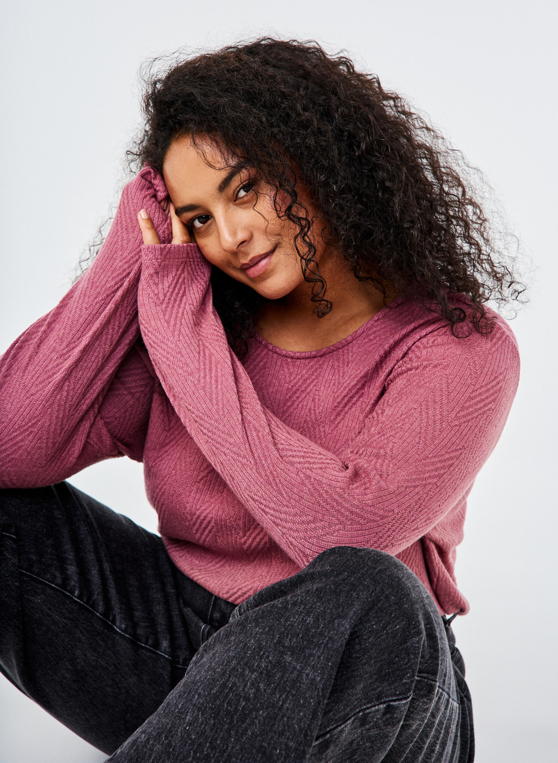 Zizzi Gepatroonde blouse met lange mouwen, Bruin, Image image number 0