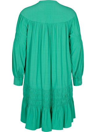 Viscose jurk met lange mouwen en smokdetails, Mint, Packshot image number 1