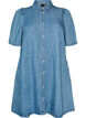 Denim jurk van lyocell met knopen en korte mouwen, Blauw, Packshot image number 0