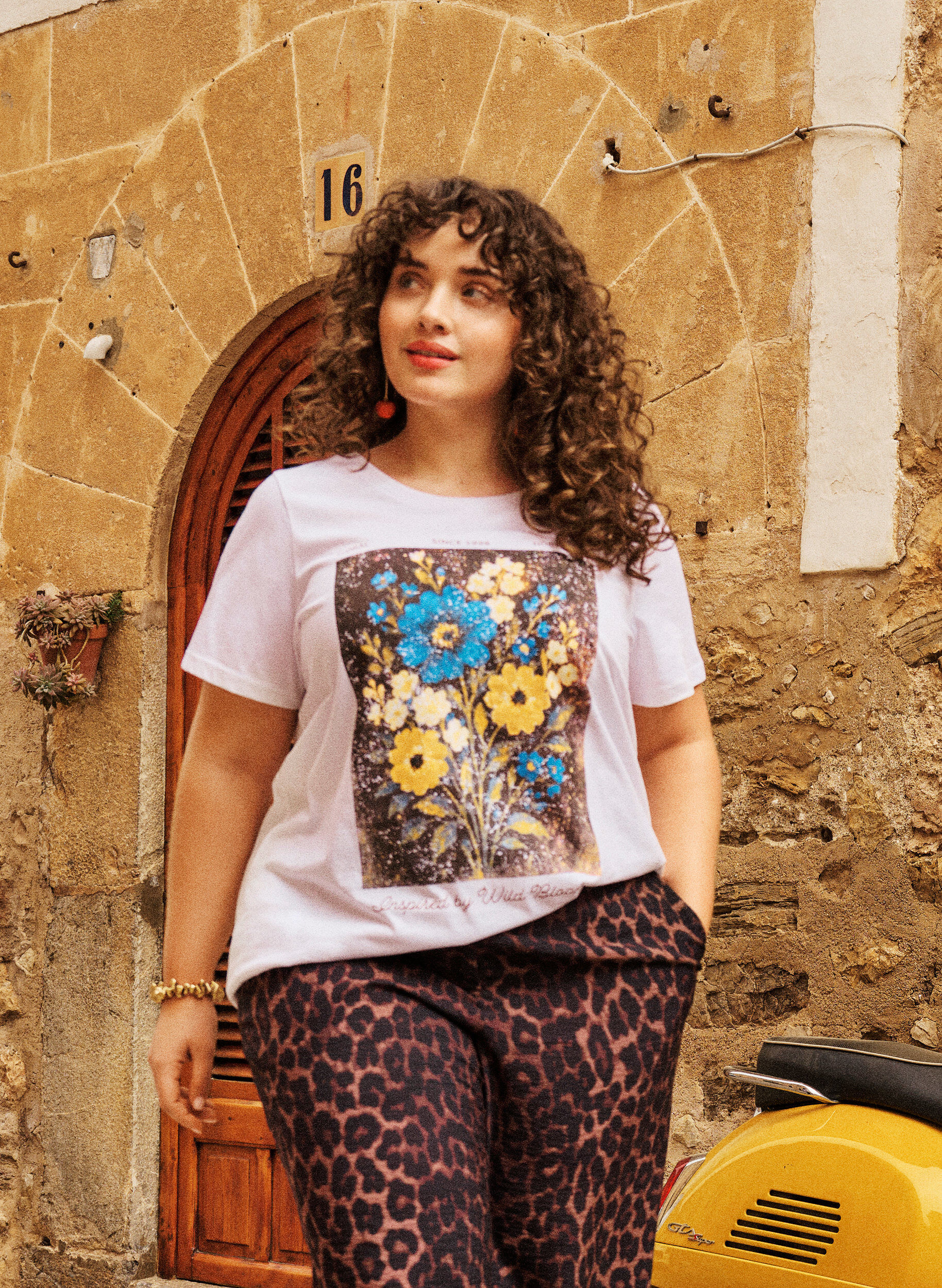 ZizziKatoenen T-shirt met print aan de voorkant, Wit, Image image number 0