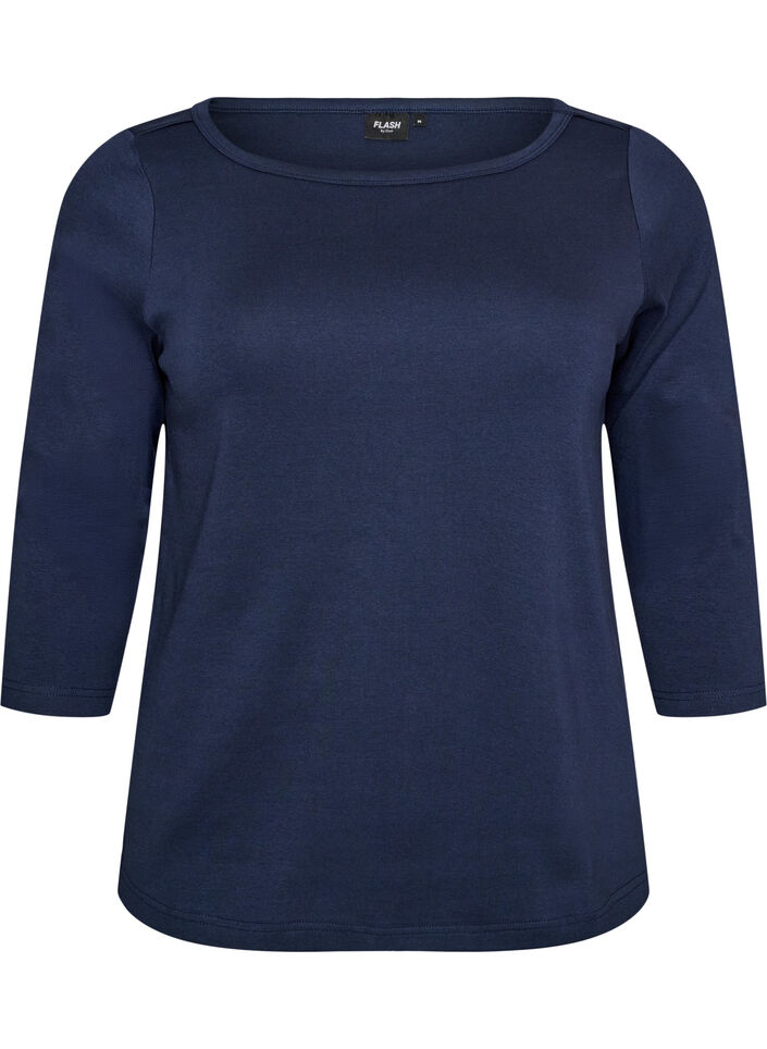 Basic T-shirt met boothals en 3/4-mouwen, Blauw, Packshot image number 0