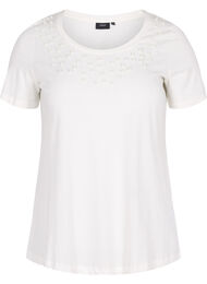 Katoenen T-shirt met parels, Warm Off-white