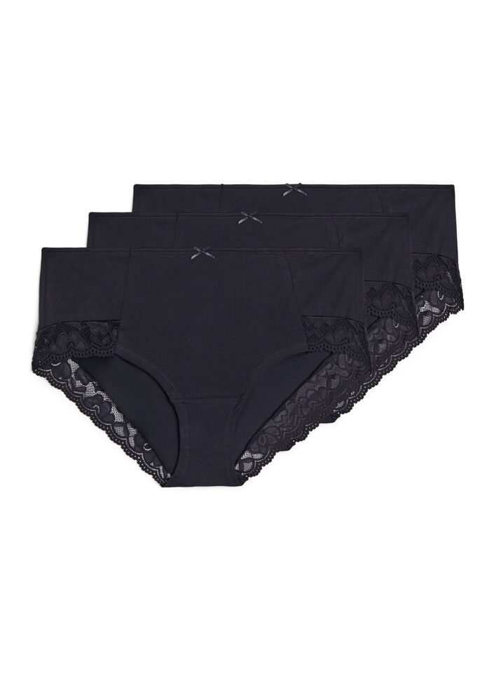 Set van 3 hipster slips met kanten rand, Zwart, Packshot image number 0