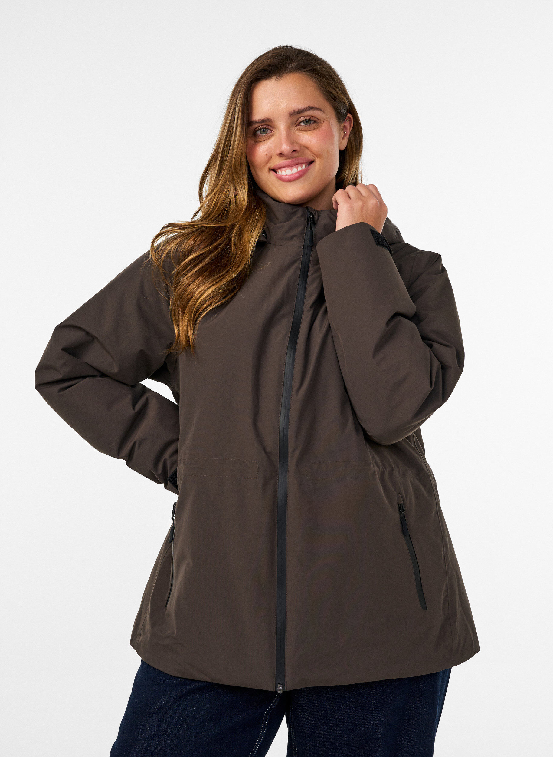 Waterdichte winterjas met afneembare capuchon, Bruin, Model
