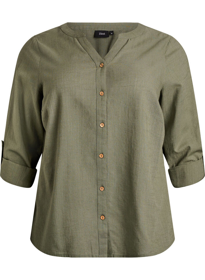 Katoenen blouse met V-hals, Groen, Packshot image number 0