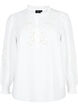 Blouse met ruches en broderie anglaise, Bright White, Packshot image number 0
