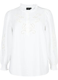 Blouse met ruches en broderie anglaise