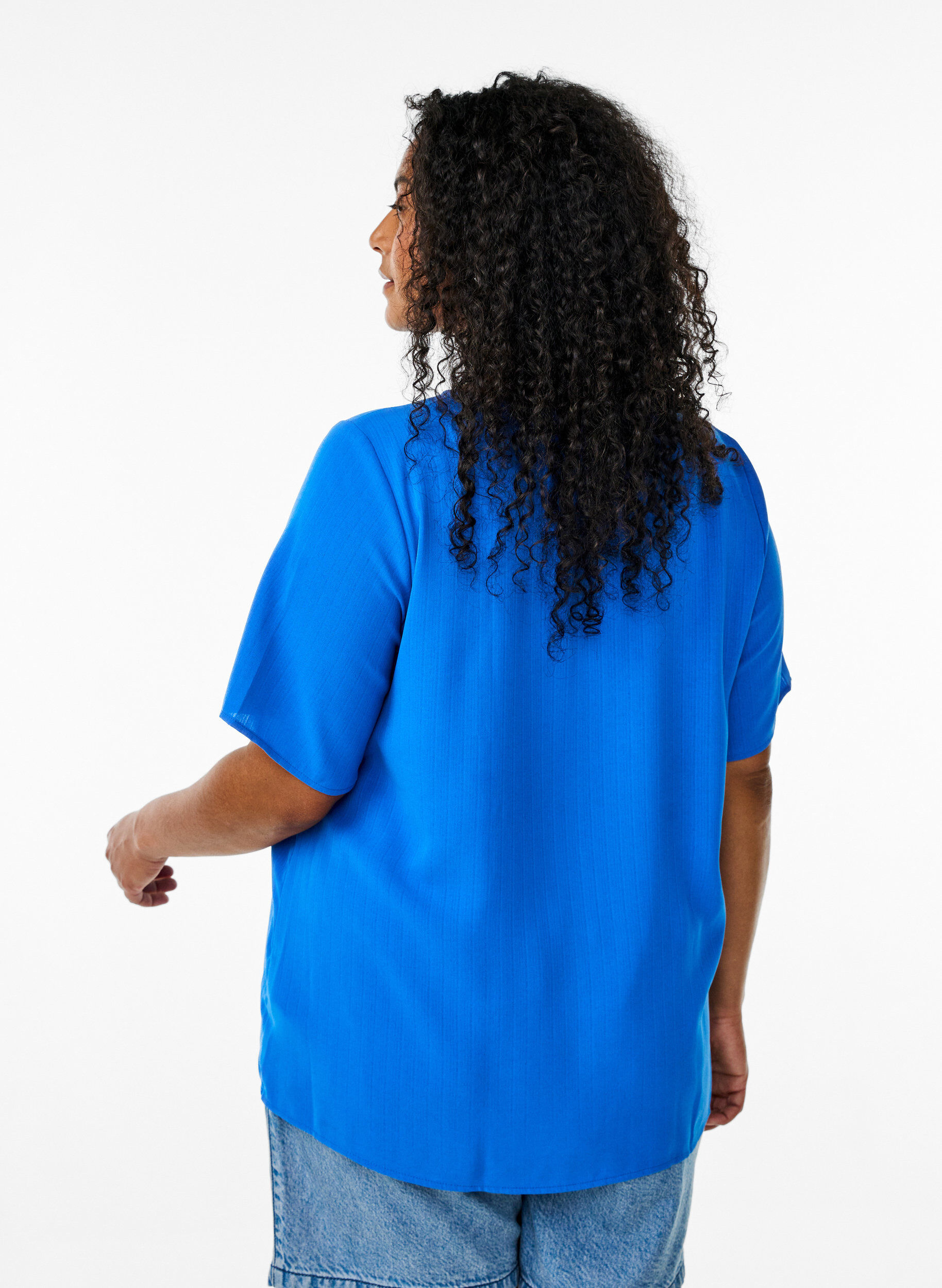 Zizzi Blouse met korte mouwen en ronde hals, Blauw, Model image number 2