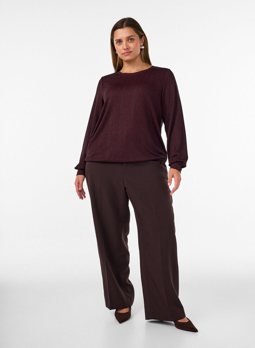 Blouse met verticale structuur en glitterdraad, Rood, Model image number 1