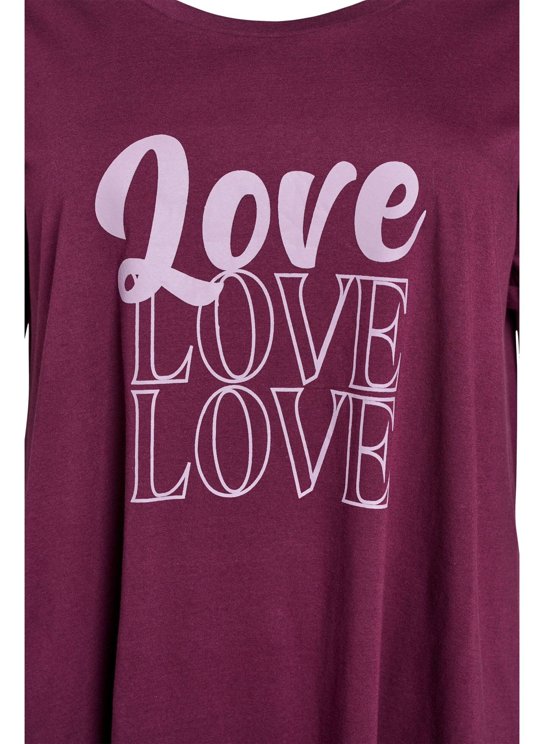 Zizzi Nachtjapon met korte mouwen van biologisch katoen, Donker Bordeaux, Packshot image number 2