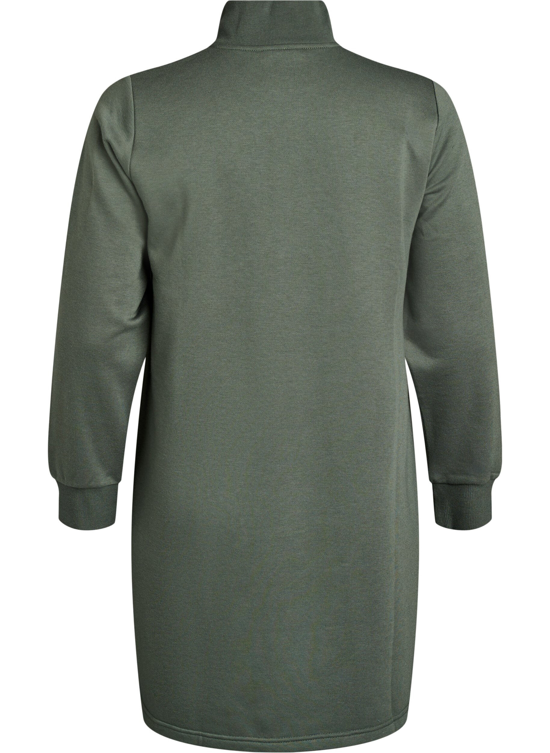 Zizzi Korte sweatshirtjurk met een hoge hals, Groen, Packshot image number 1