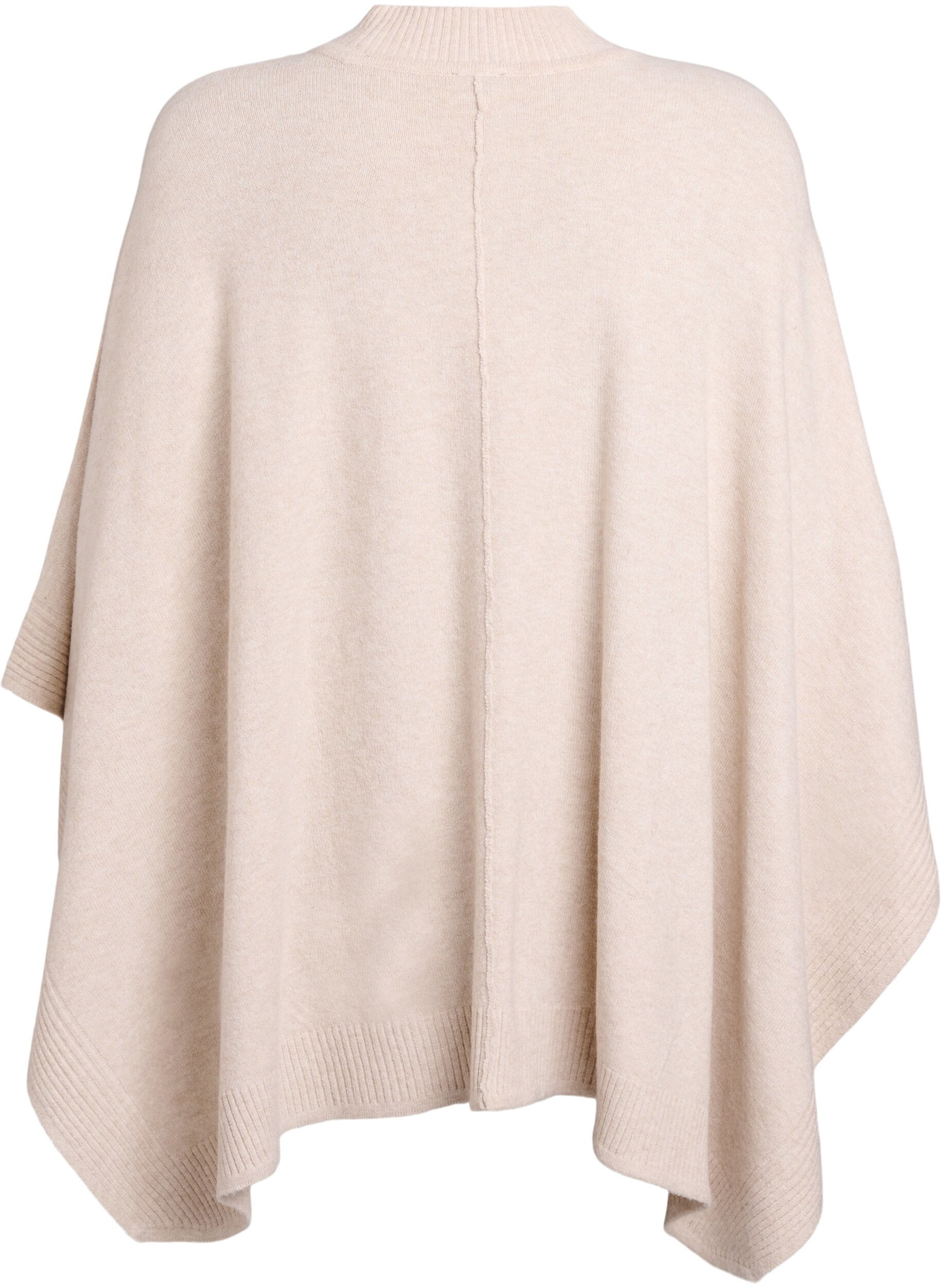 Zizzi Poncho met geribde details en een ronde hals, Beige, Packshot image number 1