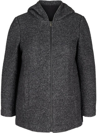 Korte gemêleerde jas met wol, Dark Grey Melange, Packshot image number 0