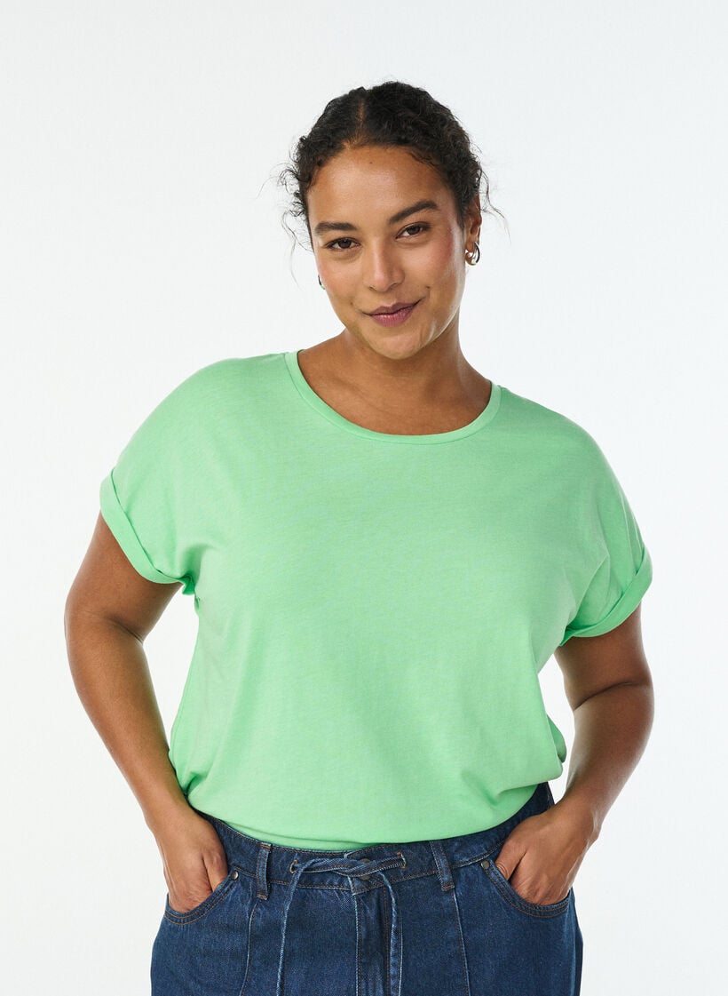 T-shirt met korte mouwen in een katoenmix, Groen, Model image number 0