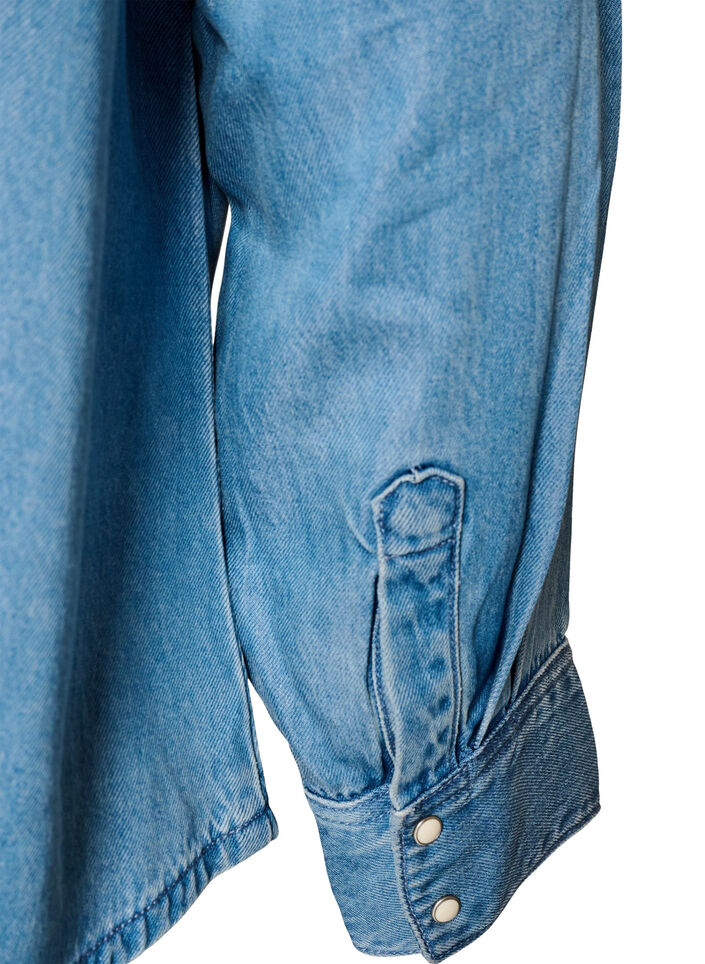 Denim blouse van lyocell met drukknopen, Blauw, Packshot image number 3