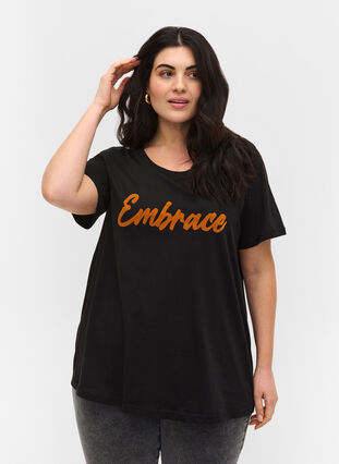 Katoenen t-shirt met korte mouwen en print, Black Embrace, Model image number 0