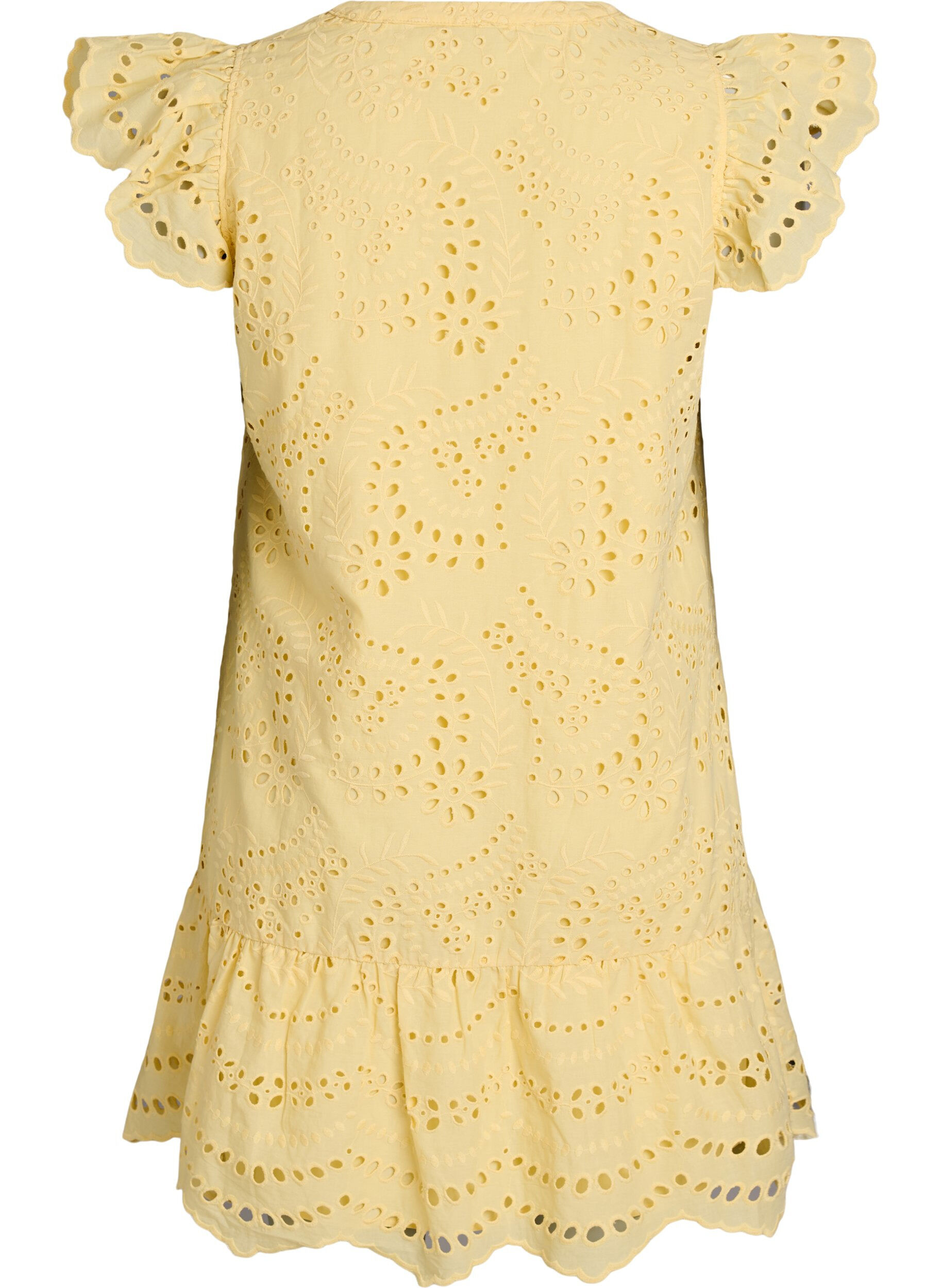 Zizzi Broderie anglaise jurk met ruches mouwen, Geel, Packshot image number 1
