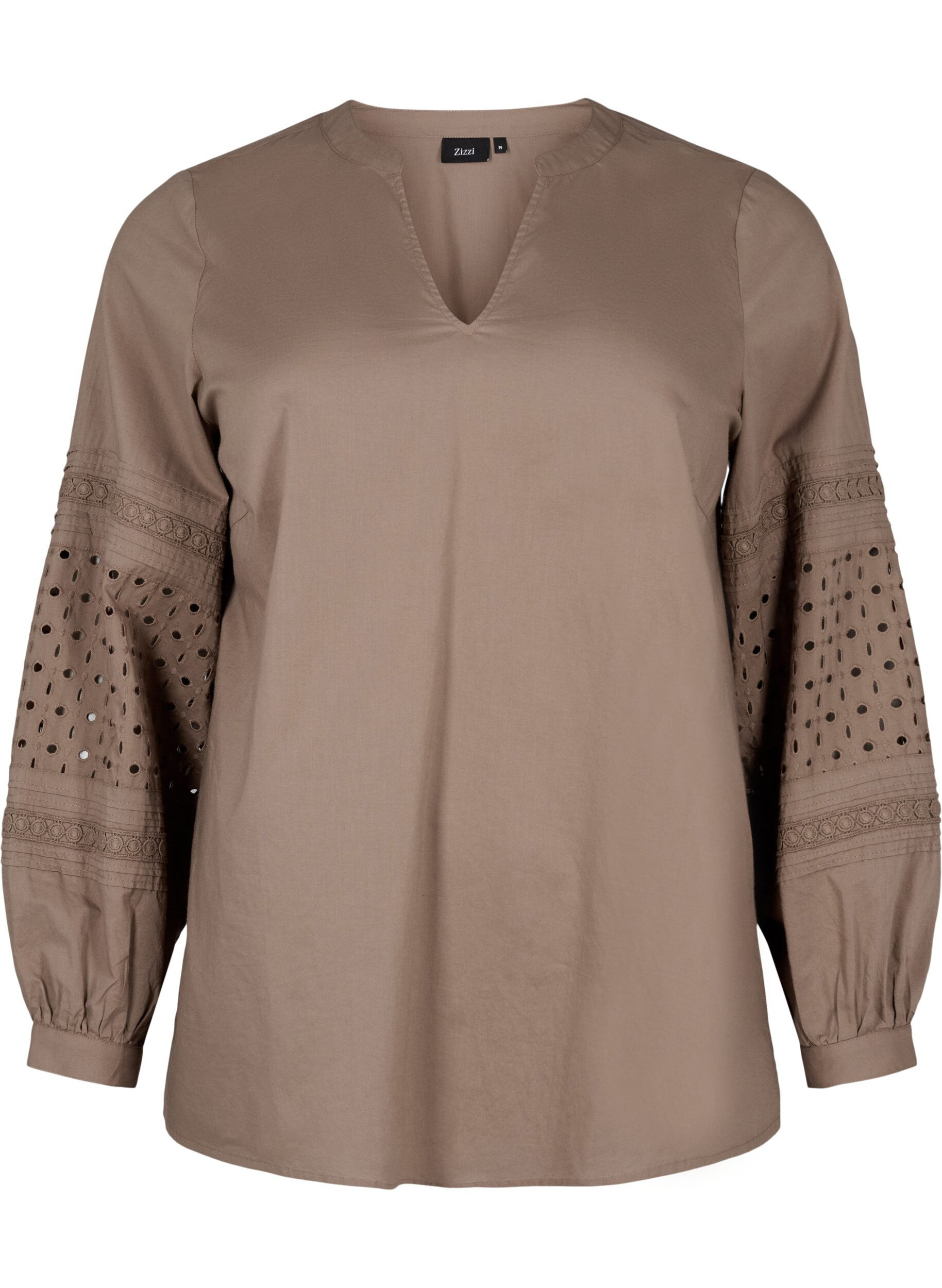 Zizzi Blouse met lange mouwen en decoratieve details, Caribou, Packshot image number 0