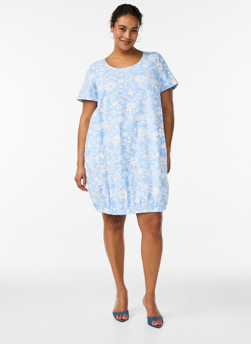 Katoenen jurk met korte mouwen en print, Vanille, Model image number 1