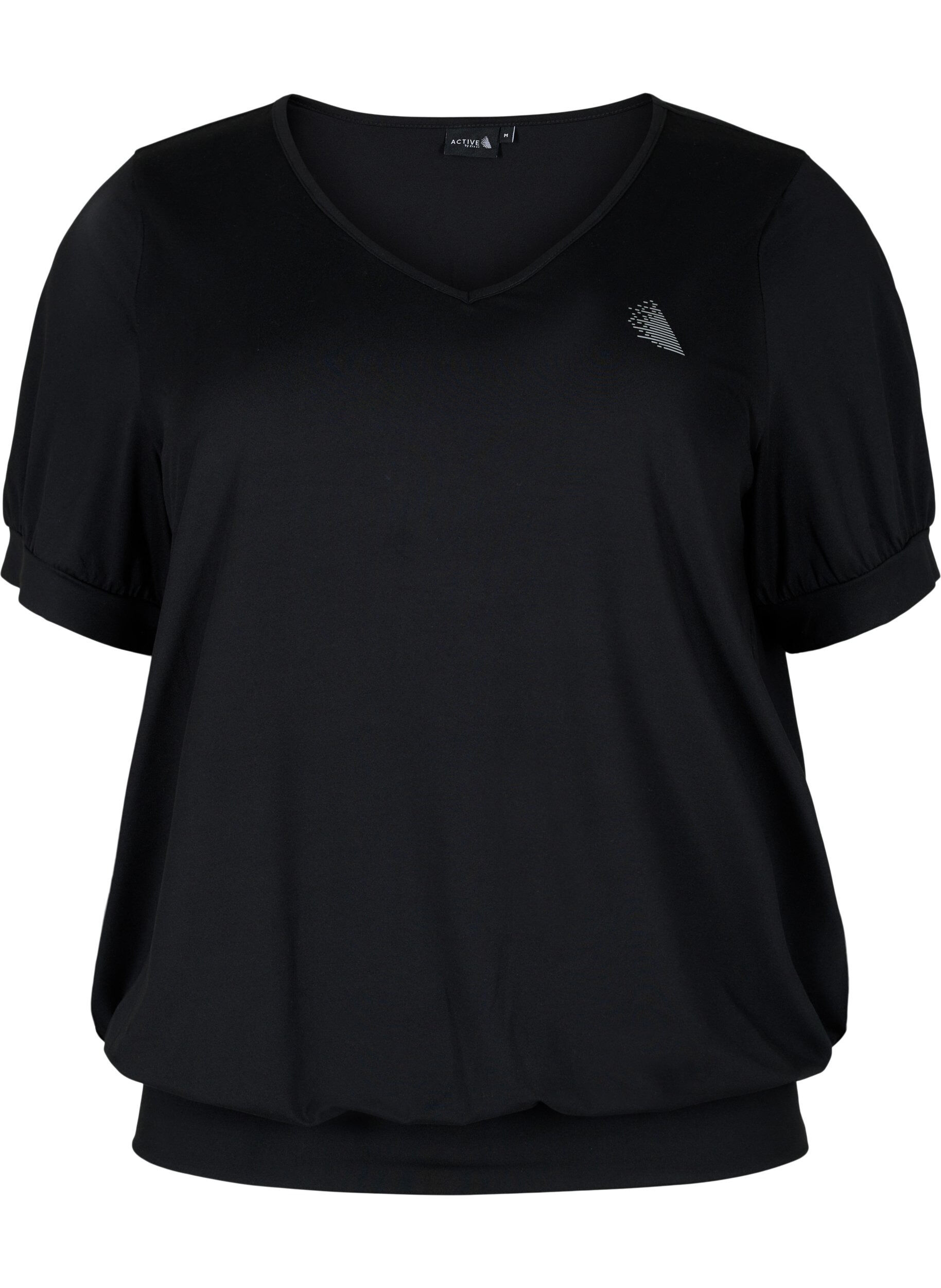 Zizzi Effen trainings t-shirt met v-hals, Black, Packshot image number 0