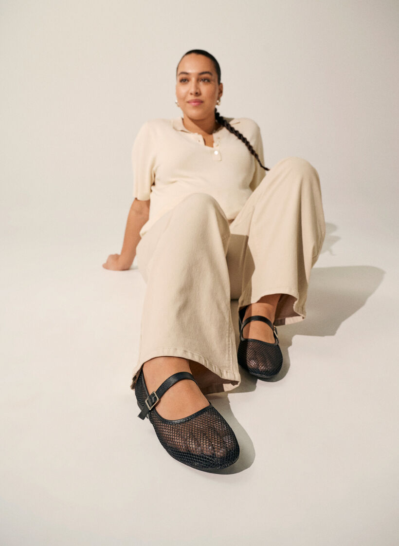 Mesh ballerina met bandje, Zwart, Image image number 0