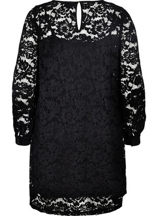 Kanten jurk met ronde hals en lange mouwen, Black, Packshot image number 1