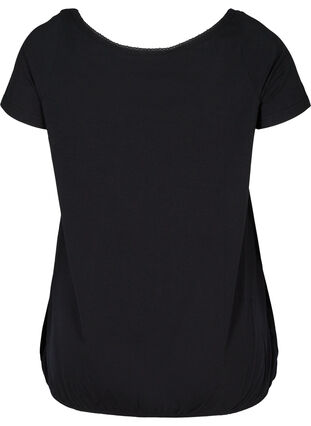 T-shirt met korte mouwen, ronde hals en kanten rand, Black, Packshot image number 1