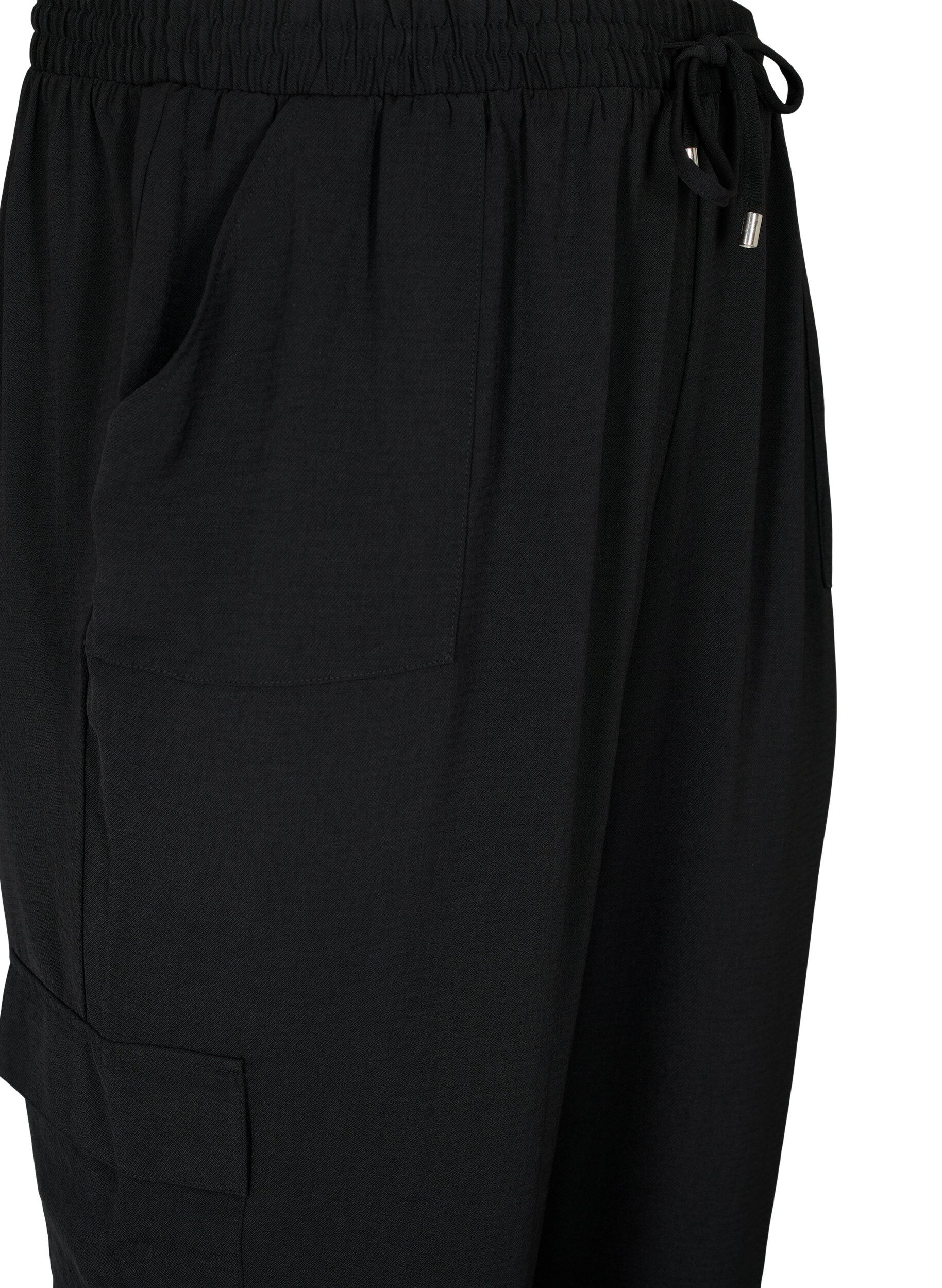 Zizzi Effen broek met grote zakken, Black, Packshot image number 2
