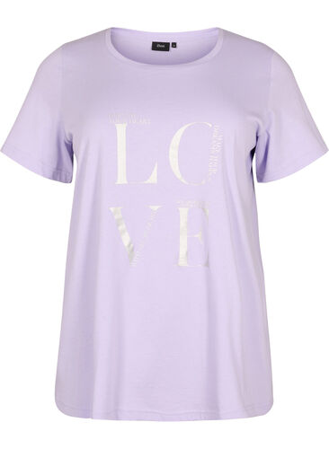 Katoenen t-shirt met korte mouwen en opdruk, Lavender W. Love, Packshot image number 0