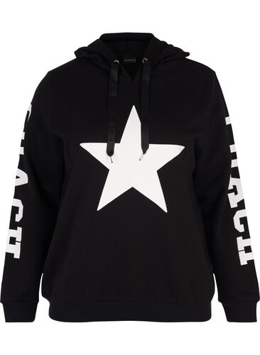 Sweatshirt met capuchon, Black w. white star, Packshot image number 0