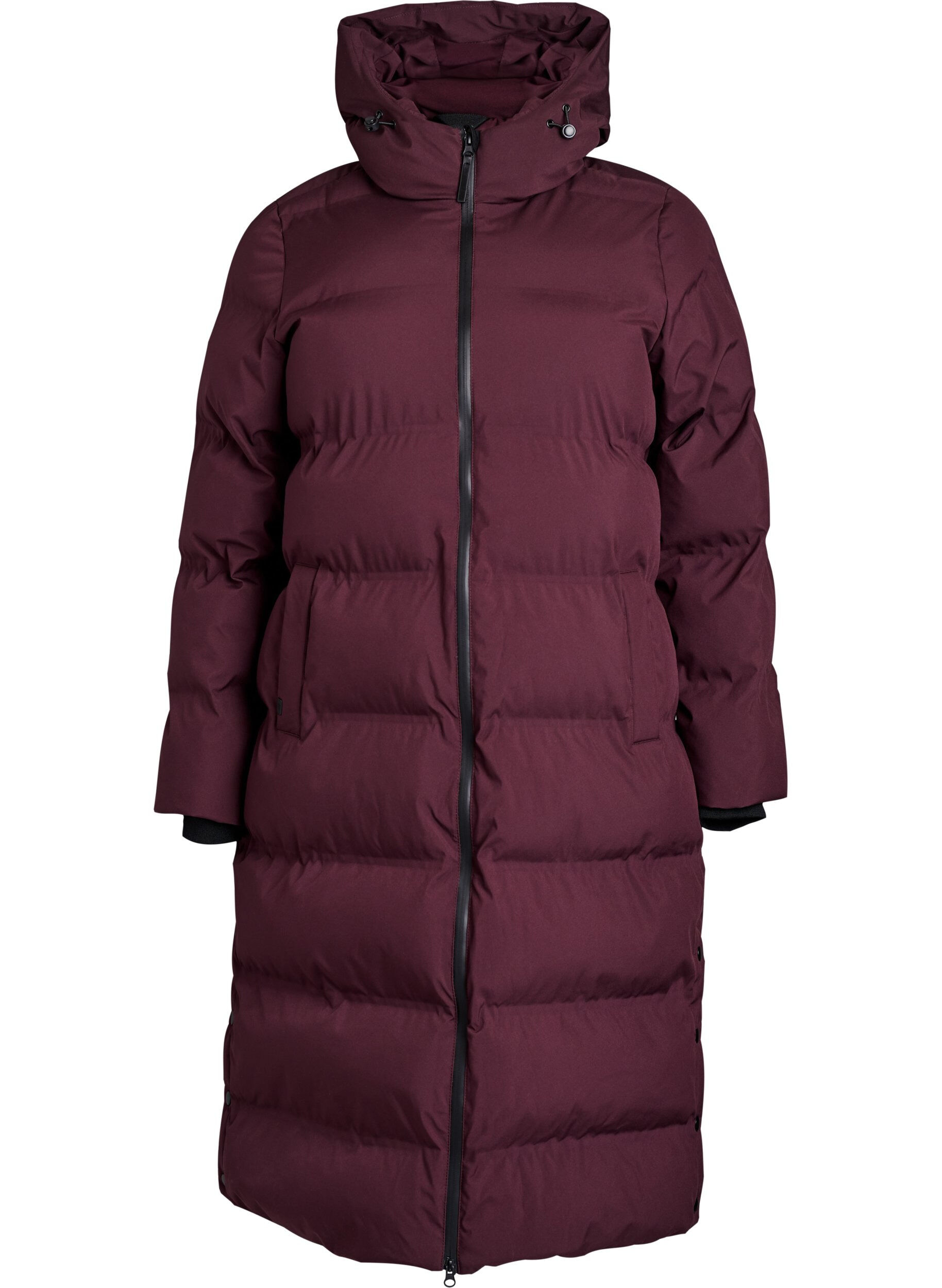 Lange puffer winterjas met capuchon