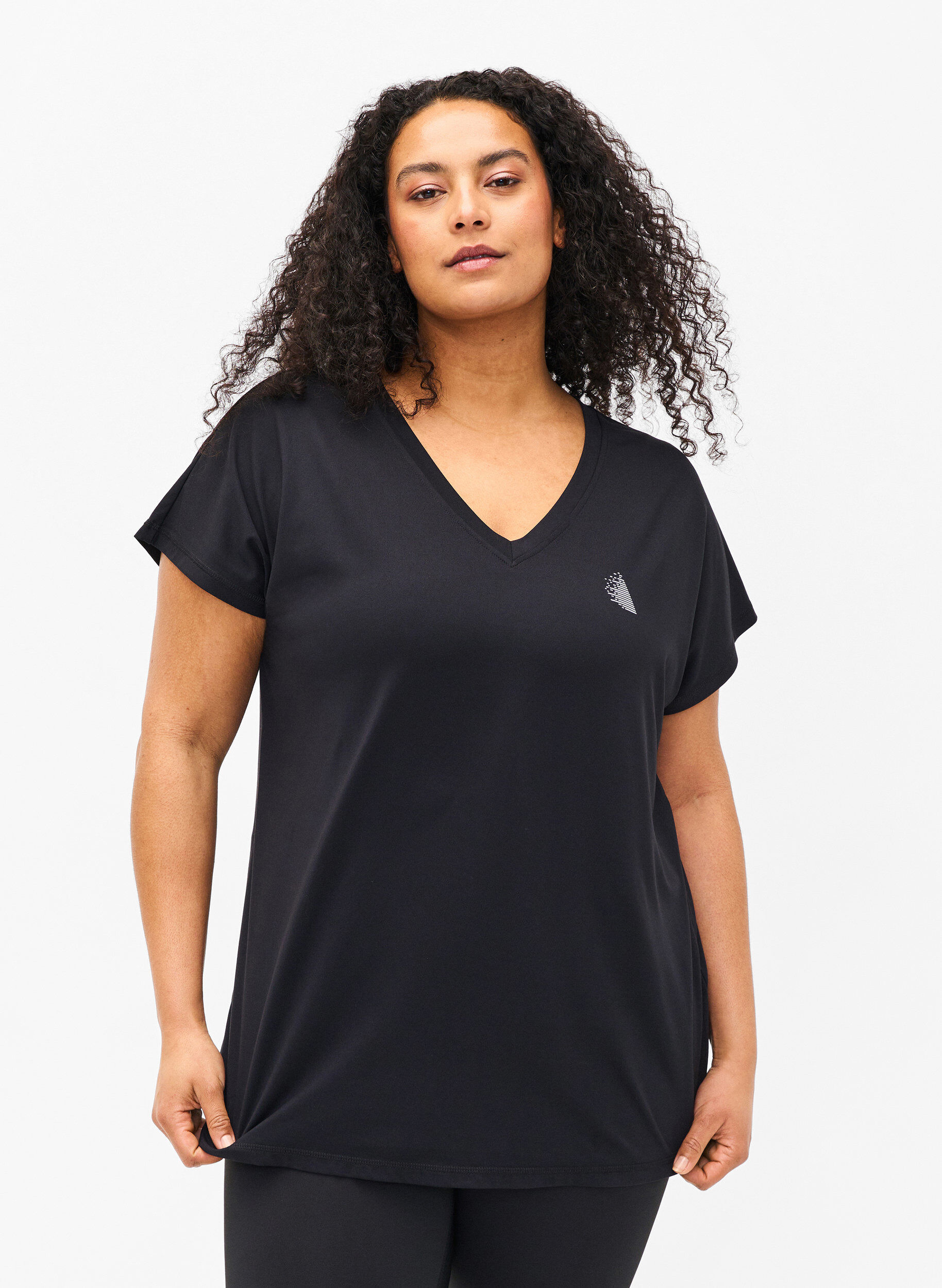 Zizzi Los trainings-T-shirt met v-hals, Black, Model image number 0