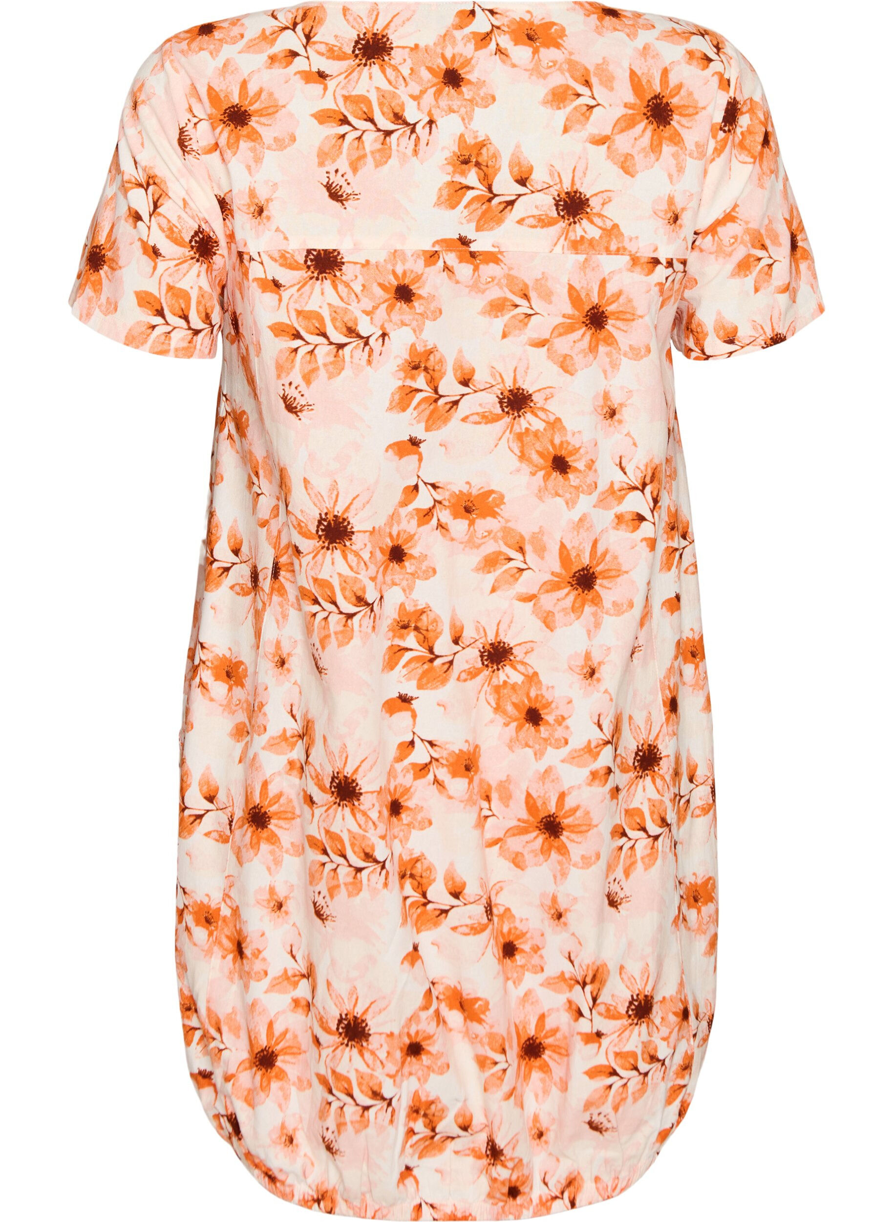 ZizziKatoenen jurk met korte mouwen en print, Oranje, Packshot image number 1