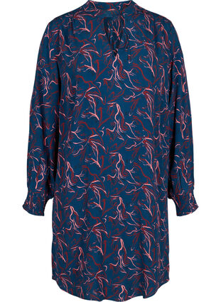 Viscose jurk met print en striksluiting, Dark Blue AOP, Packshot image number 0