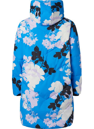 Lange winterjas met een bloemenprint, French Blue Comb, Packshot image number 1