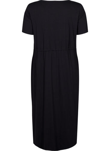 Katoenen midi-jurk met korte mouwen, Black Solid, Packshot image number 1