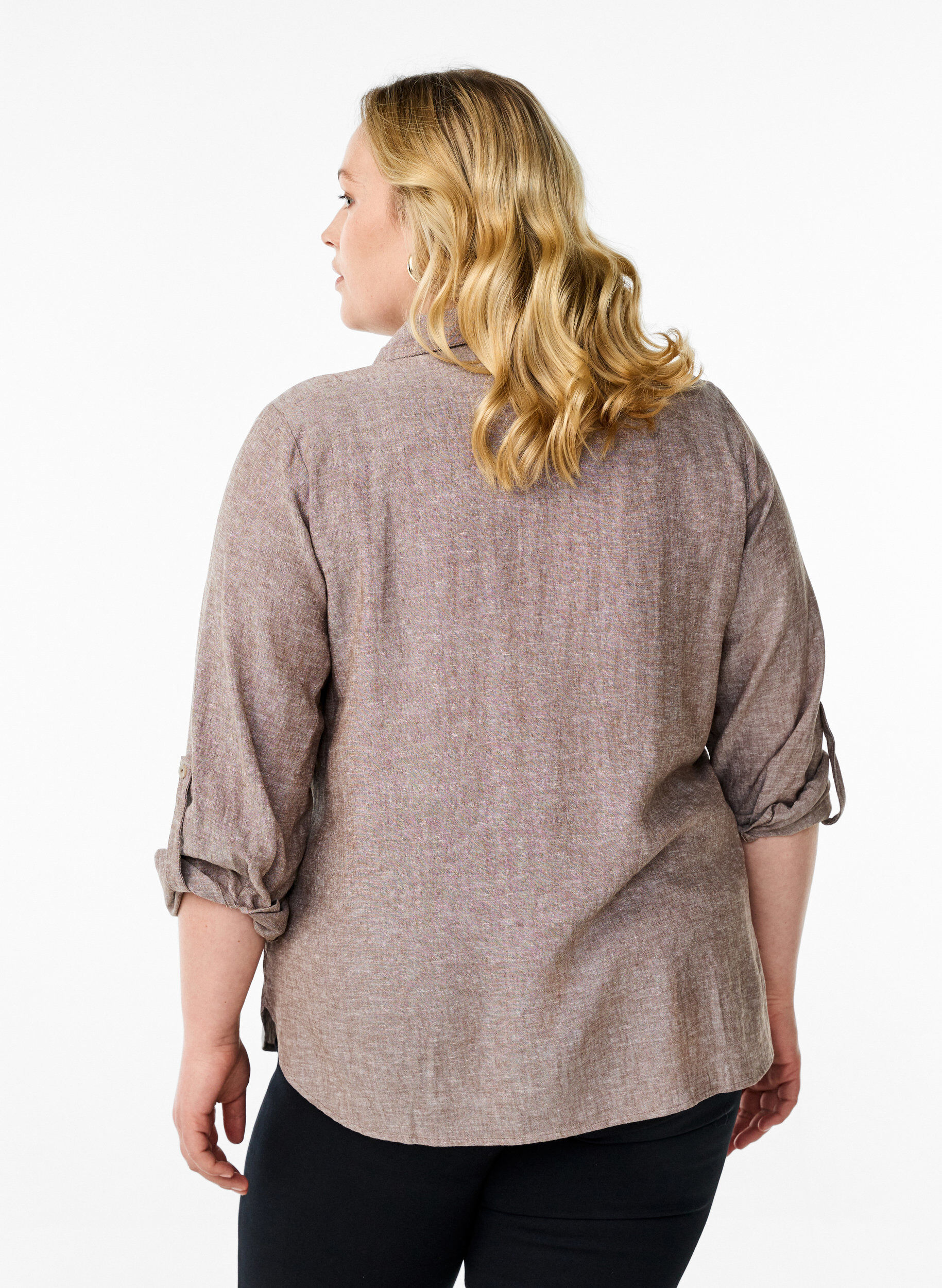Zizzi Linnen en viscose shirt met 3/4 mouwen, Bruin, Model image number 2
