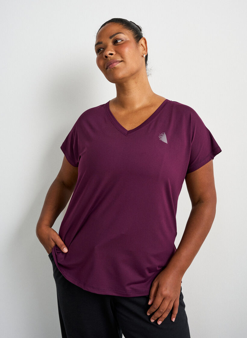 Losvallend trainings-T-shirt met V-hals, Paars, Model image number 0