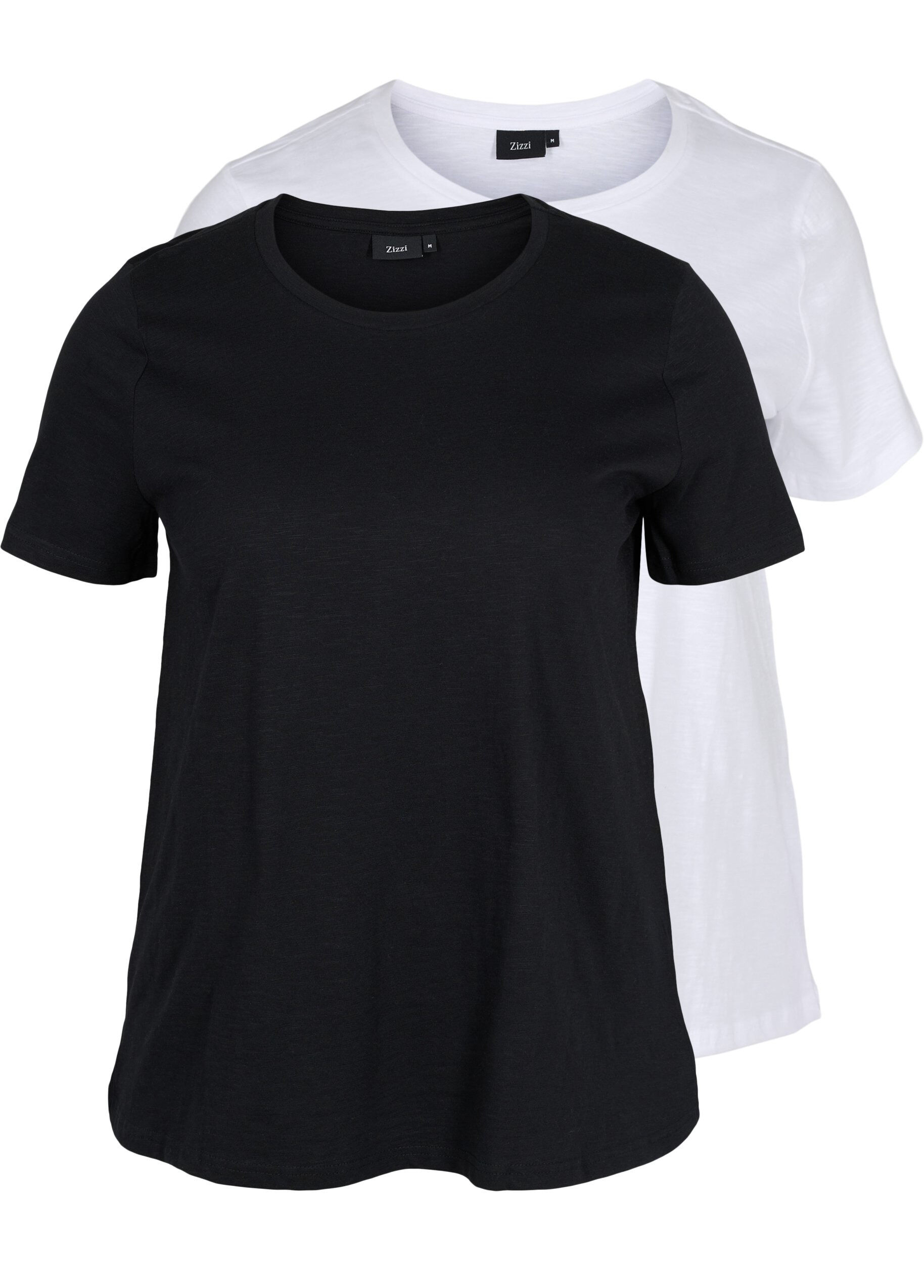 Zizzi Set van 2 basic t-shirts in katoen, Black/B White, Packshot image number 0