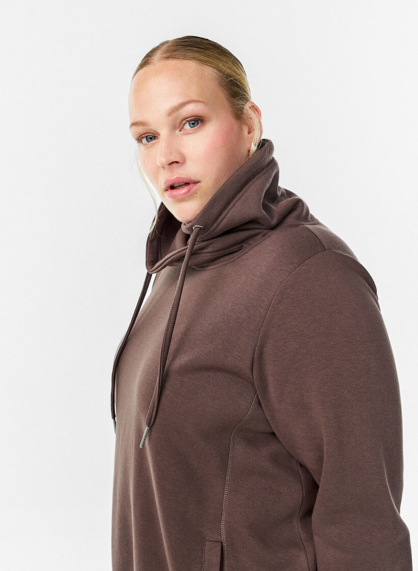 Sweatshirt met hoge kraag en zakken, Bruin, Image image number 0