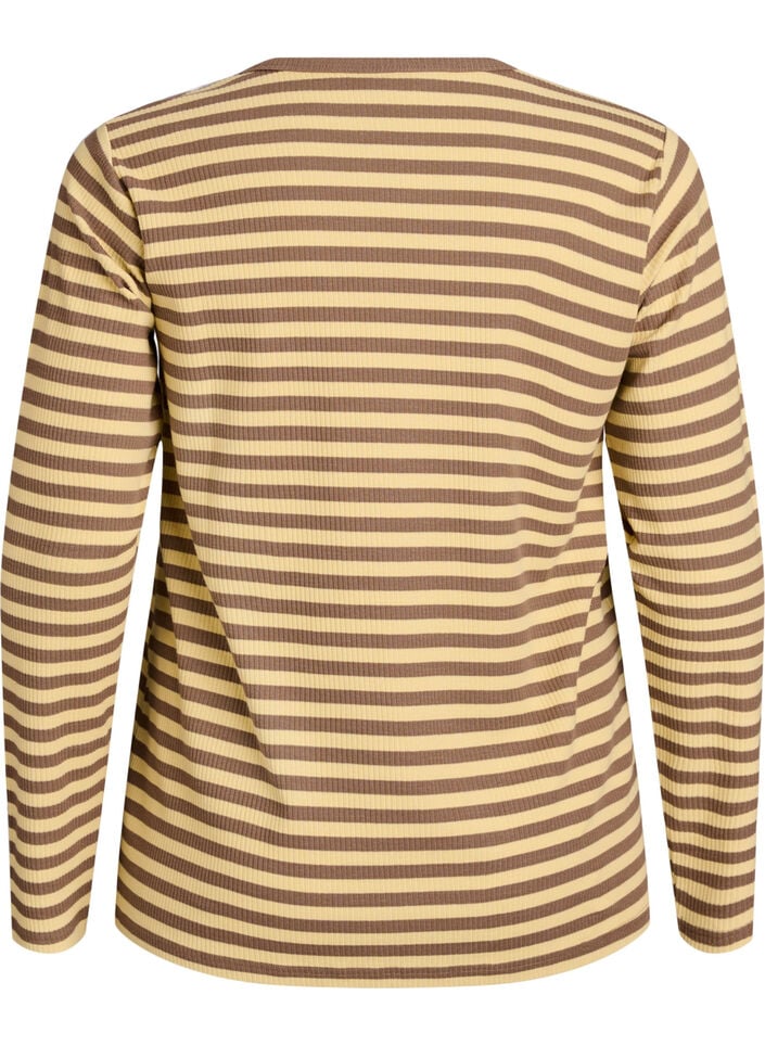 Gestreepte blouse met lange mouwen, Bruin, Packshot