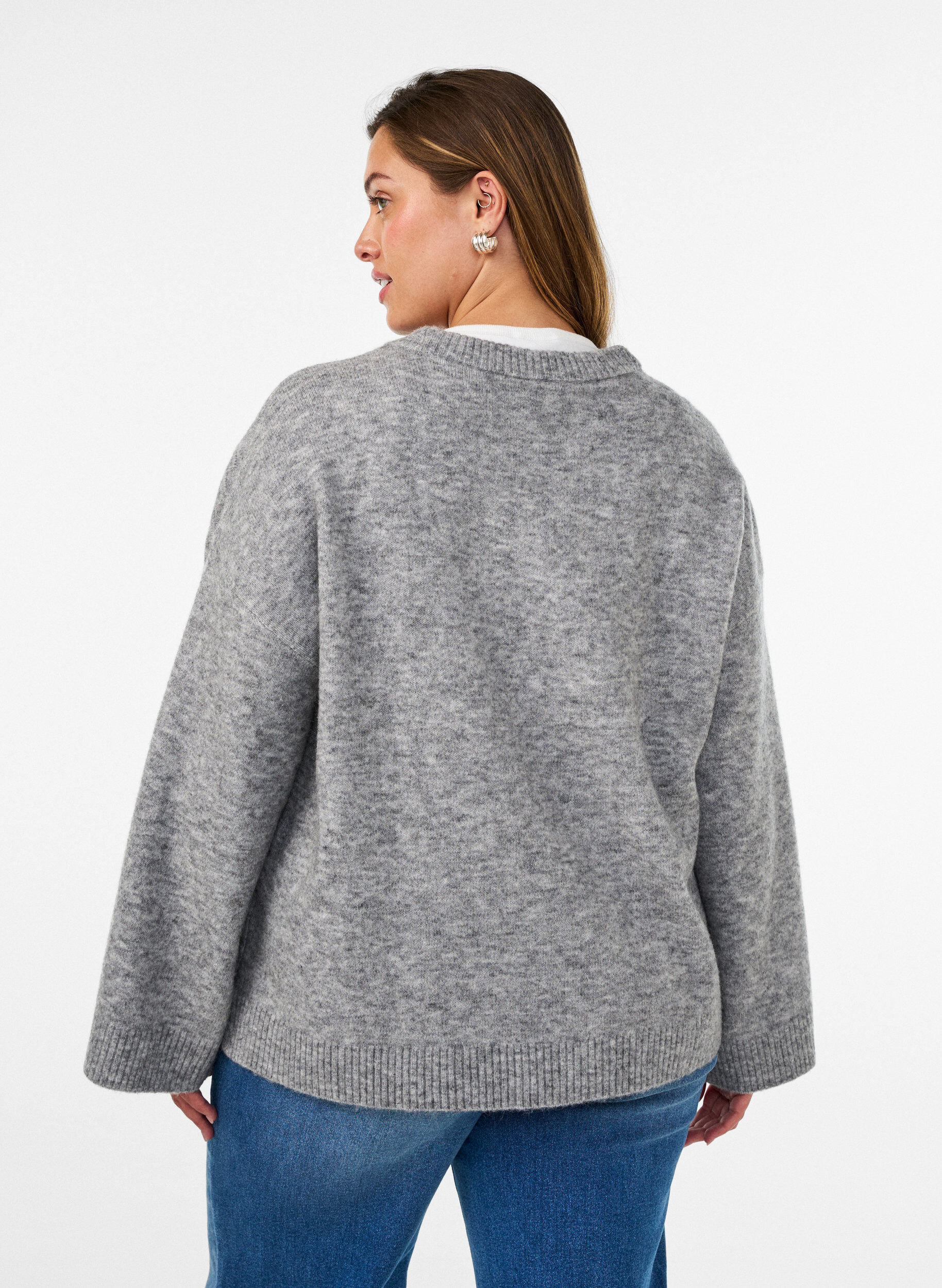 ZizziLosse gebreide blouse met alpaca en wol, Grijs, Model image number 2