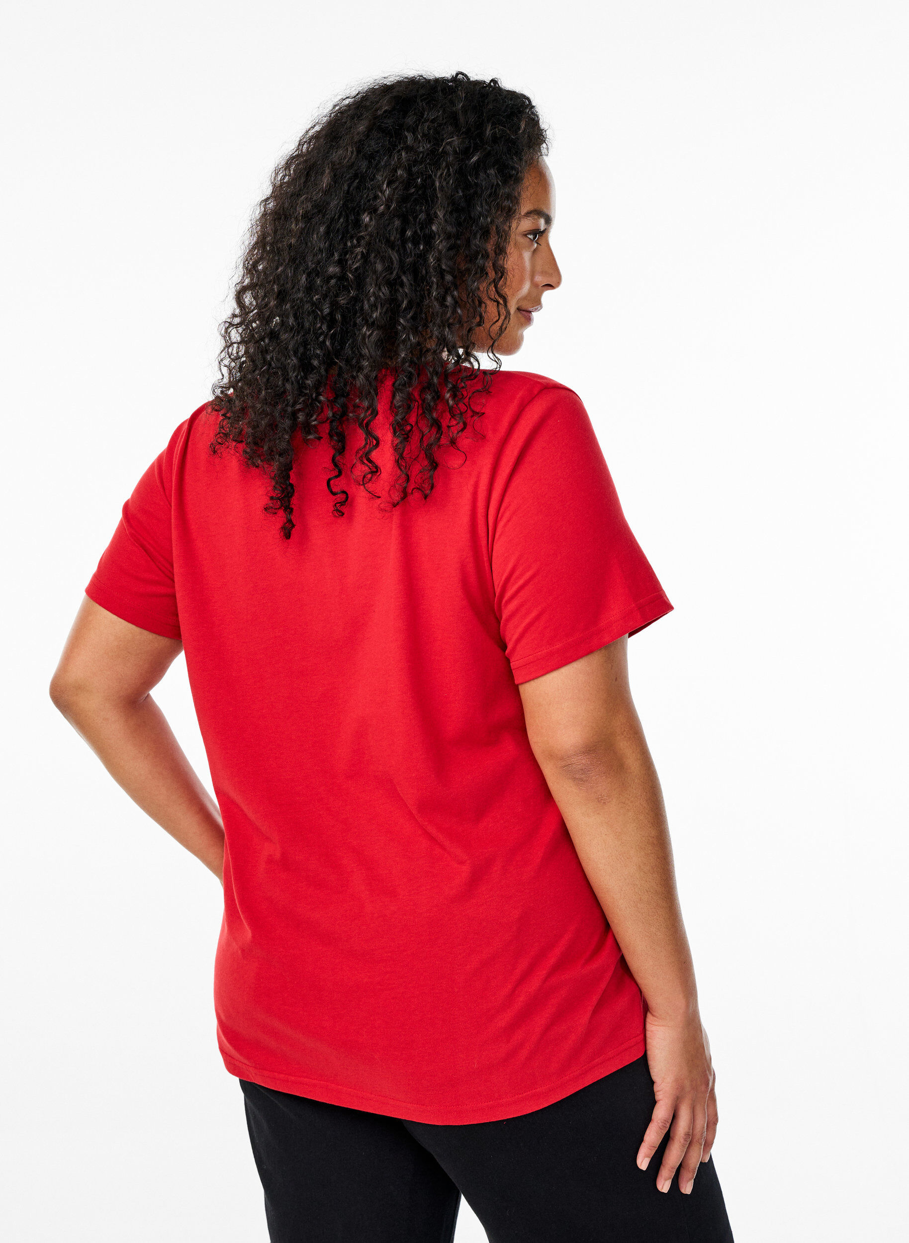 Zizzi FLASH - T-shirt met V-hals, Rood, Model image number 2