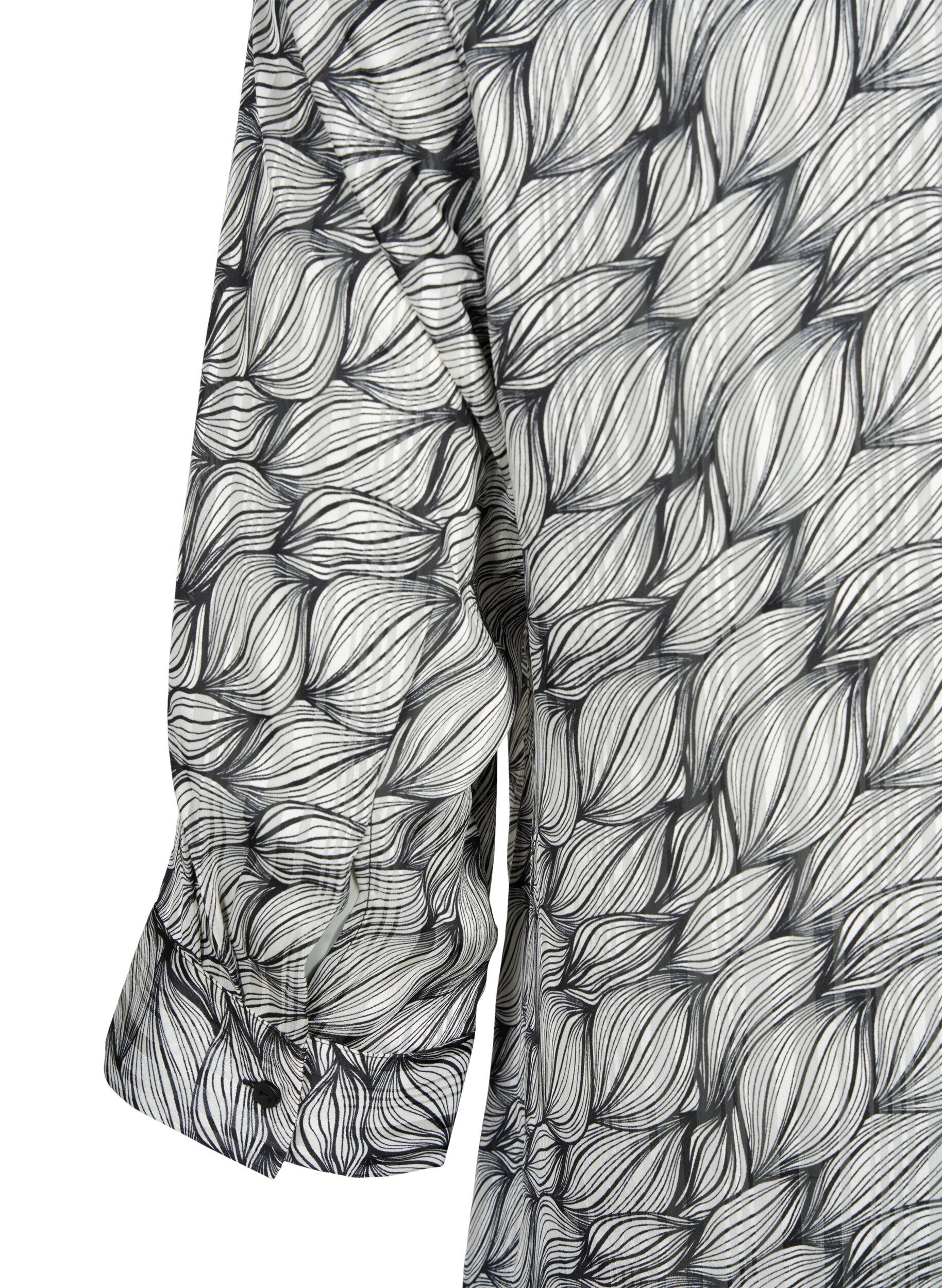 Zizzi Blouse met print en 3/4 mouwen, Black White Leaf, Packshot image number 3