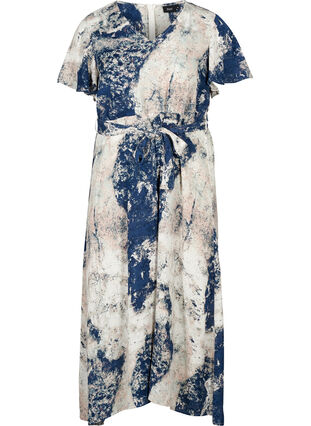 Midi-jurk met korte mouwen en print, Twilight Blue AOP, Packshot image number 0