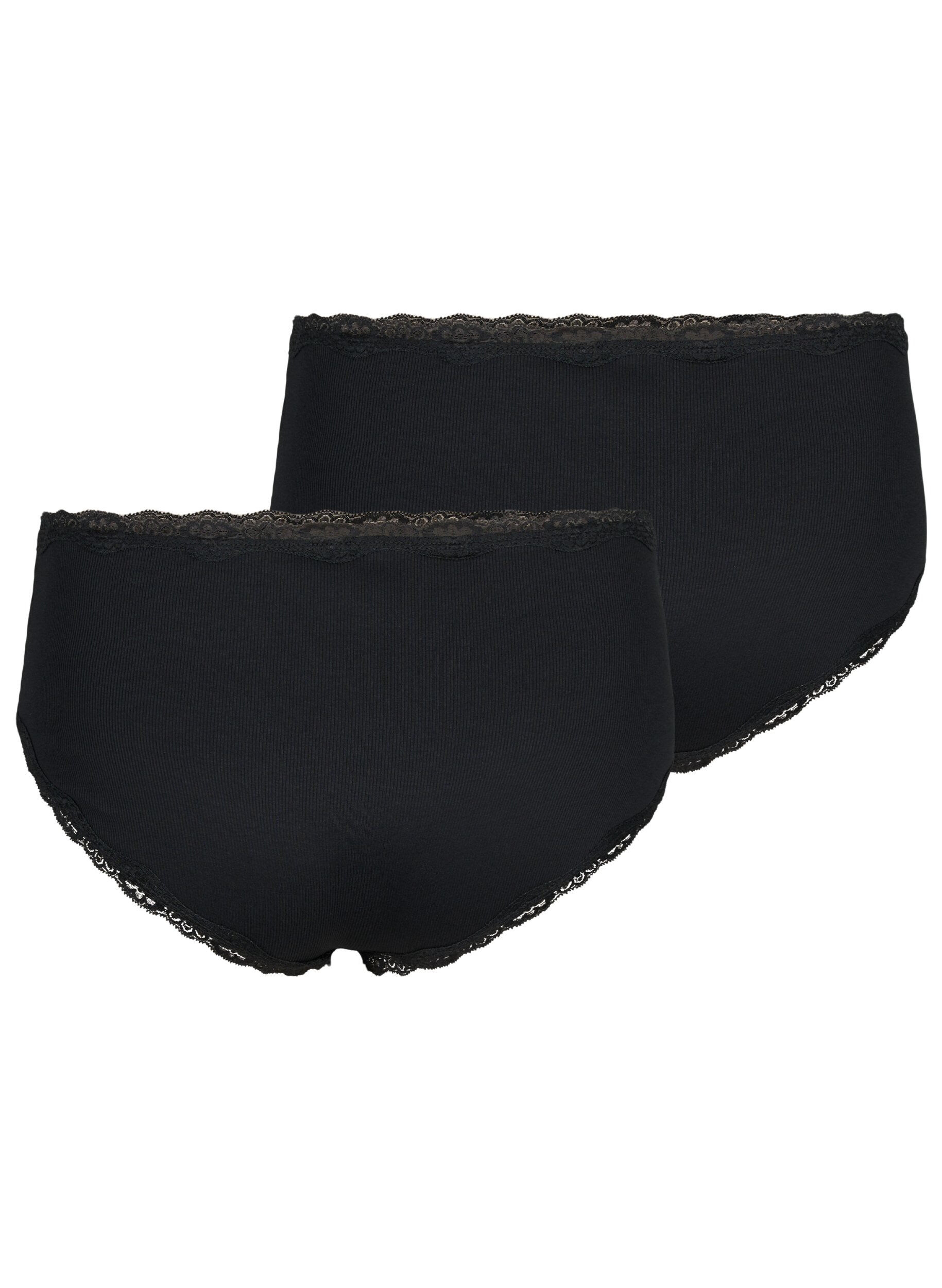 Zizzi 2-pack slipjes met kanten randje, Black/Black, Packshot image number 1