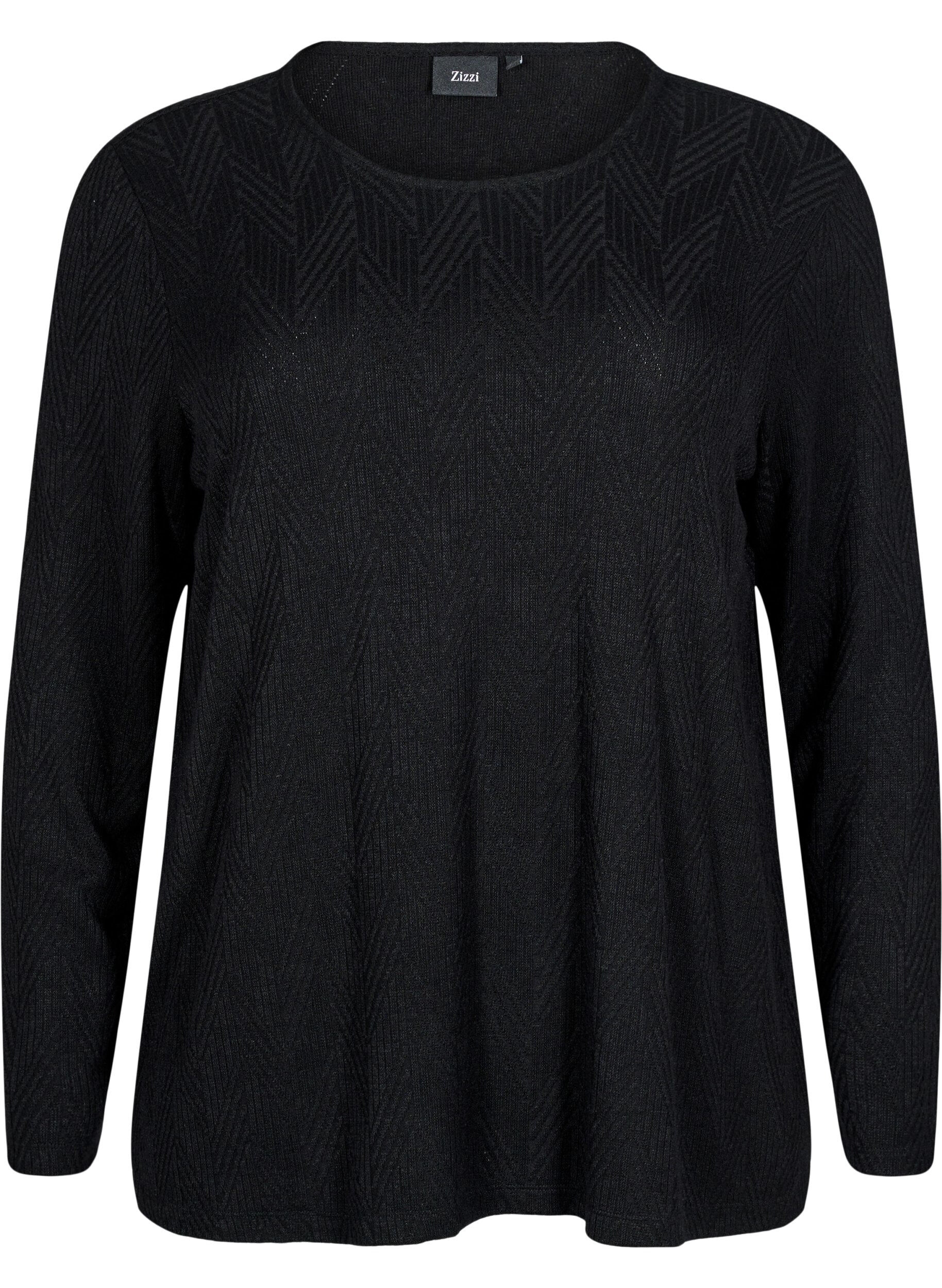 Zizzi Gepatroonde blouse met lange mouwen, Zwart, Packshot image number 0